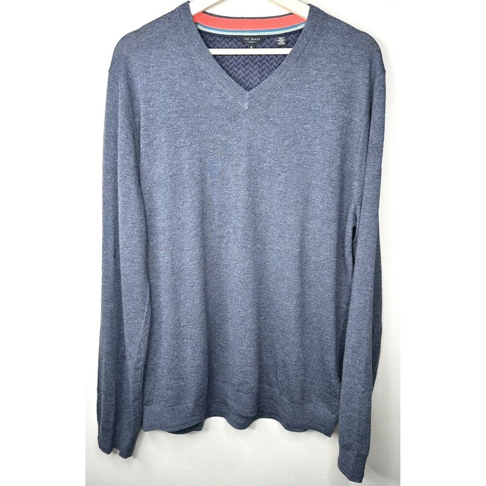 Ted Baker Mens Sweater Wool Cashmere Silk Blend V Neck Gray Size 6 US XL